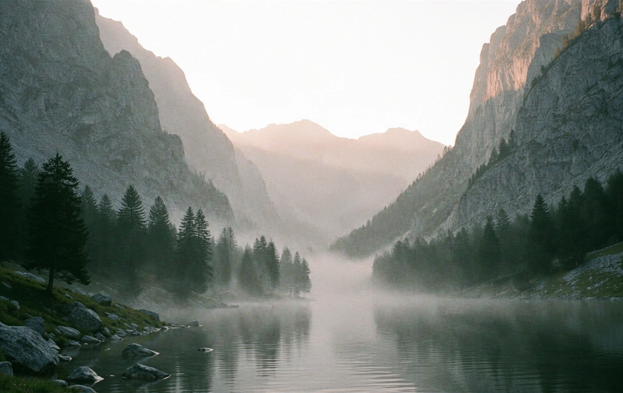 Alpine Gebirgslandschaft im Nebel